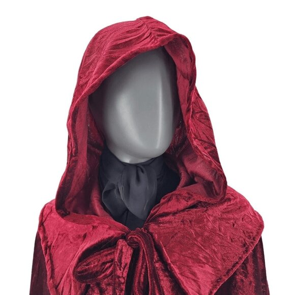 Von Lancelot Hooded Crushed Red Velvet Cape Cloak Halloween 40"L One SZ Costume - Picture 8 of 10